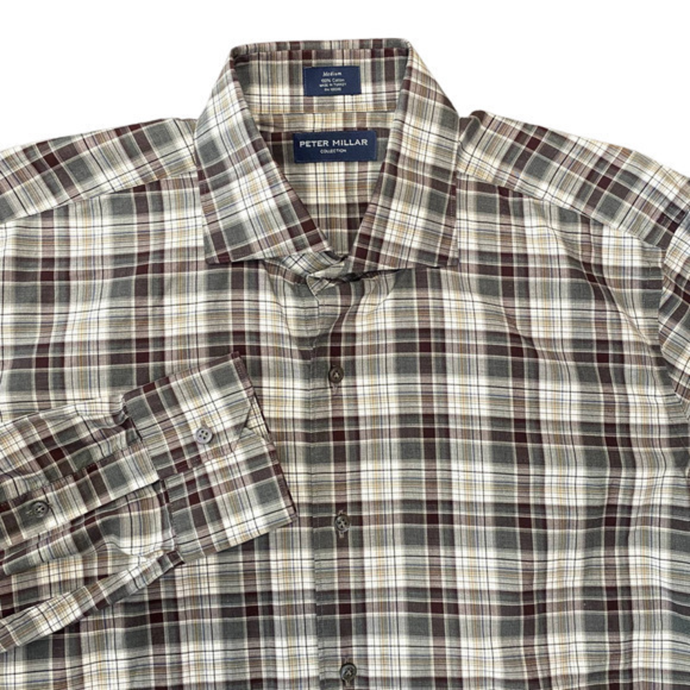 Peter Millar Medium‎ Gray Burgundy Plaid L/S Button Up Shirt